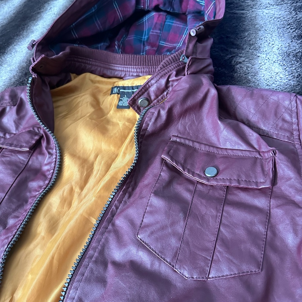 INC International Concepts Burgundy and Gold Hooded Jacket